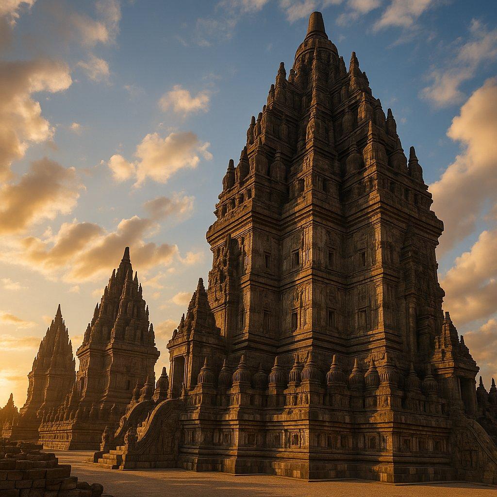 Candi Prambanan pada cahaya senja